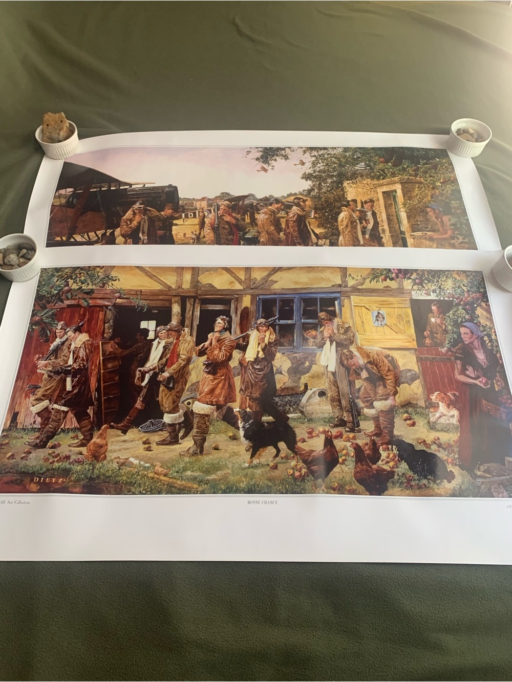 Set of 2 James Dietz prints. Bonne Chance and C’est La Guerre. 40” x 24”